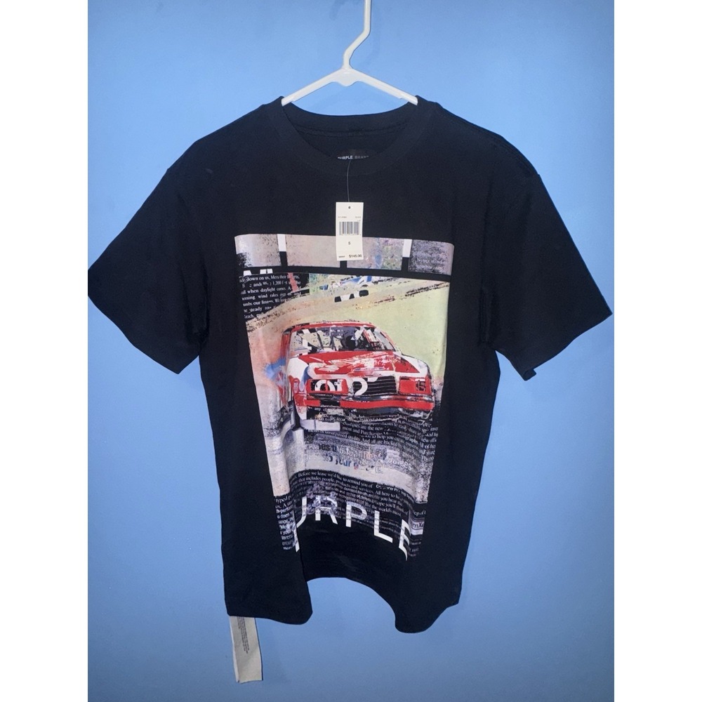 Purple Brand Mens Black Graphic Print T-Shirt Crew Neck Cotton S P117-JPVB824